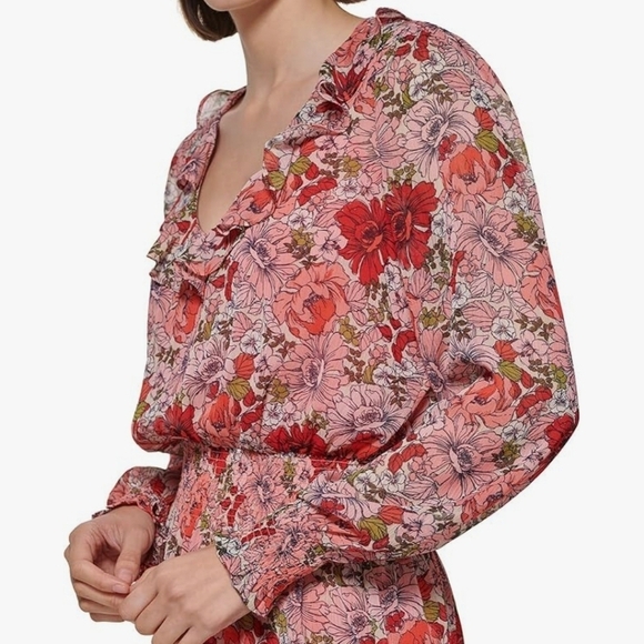 NWT Tommy Hilfiger Women Floral V Neck Midi Long Sleeve Long Dress Sz 2 - Picture 3 of 9